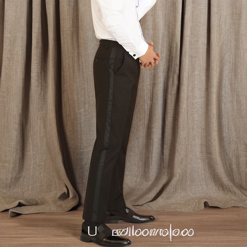 Slim-fit Color-blocked High-quality Four-season Casual Men's Suit Pants