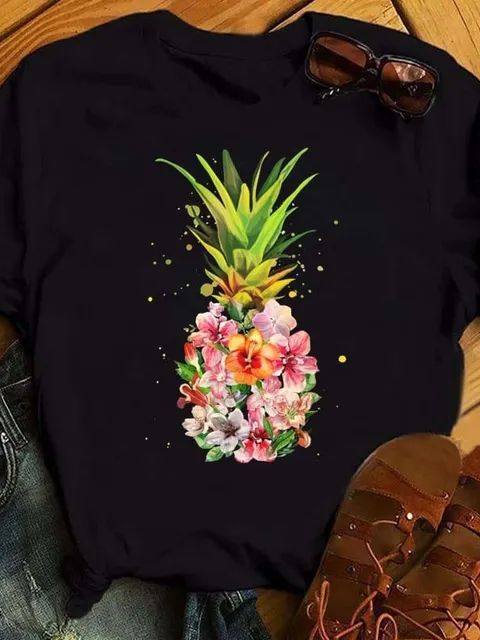 Dame T-shirt Mode Ananas Print Top