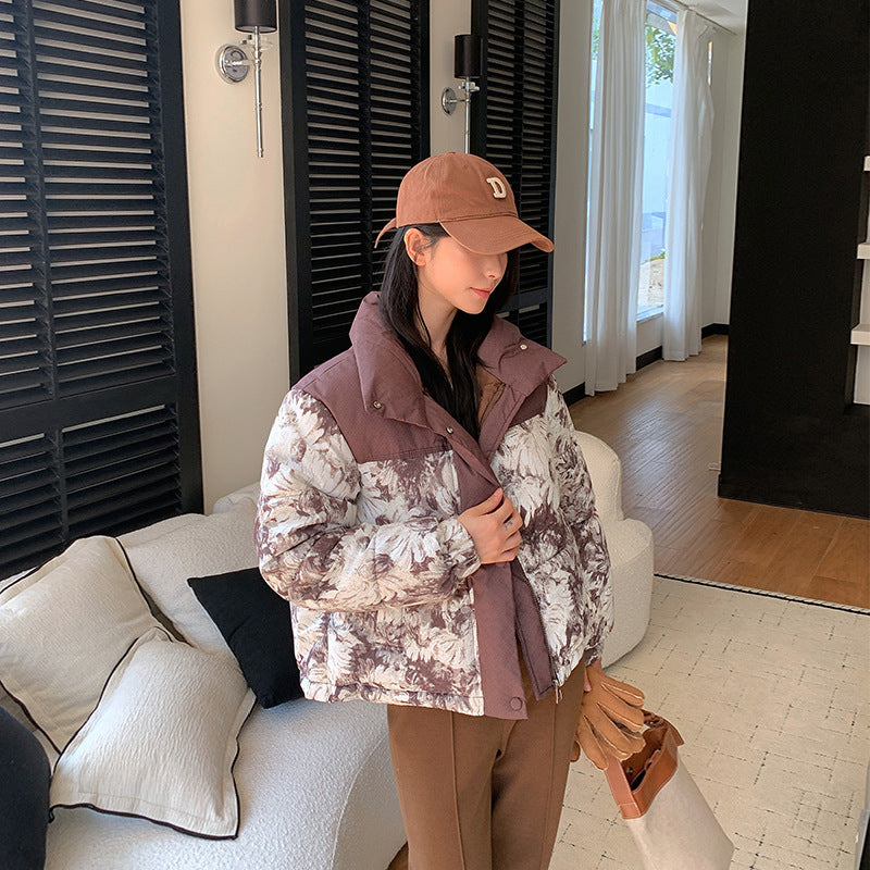 Cotton-padded Jacket Loose Thick Printed Short Coat