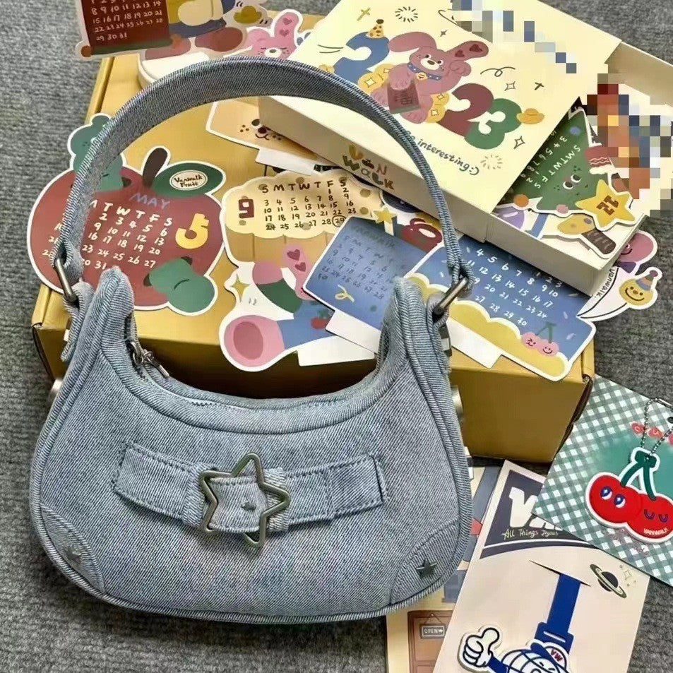 Baguette Bag Female Hot Girl Underarm Bag PU Leather Star Bag