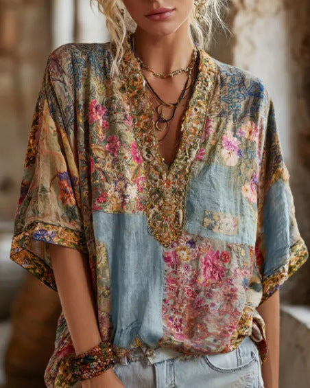 V-neck Pullover T-shirt Casual Top