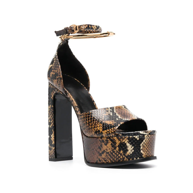 Fish Mouth Toe Thickened Water Table Thick High-heeled Buckle Metal Sandals Women