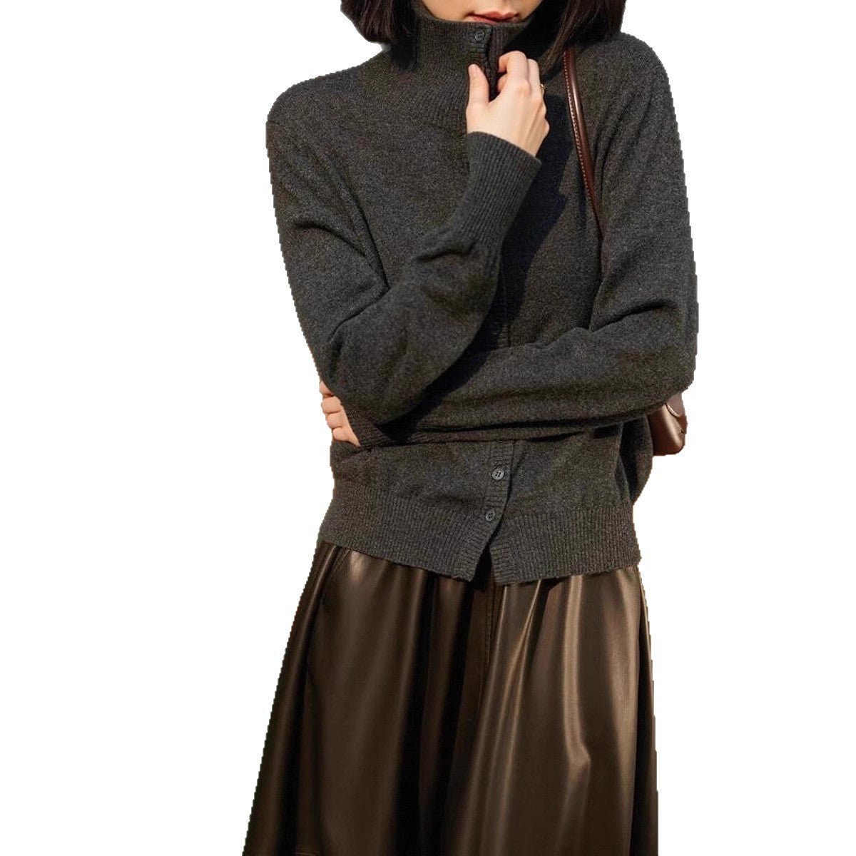 Womens Gray Knitted Cardigan Sweater