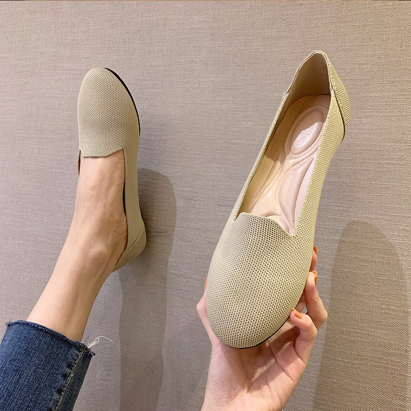 Pumps Round Head Woven Shallow Mouth Flying Woven Women's Flat Bottom