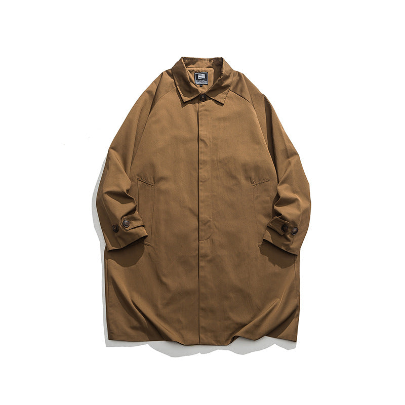 Solid Color BASIC Lapel Cardigan Coat Men's Long Trench Coat