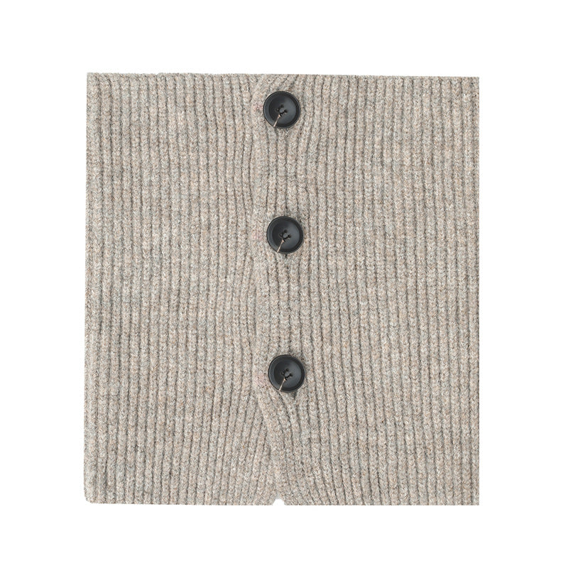 European And American Winter Korean Style Wool Solid Color Clip Flower Shaped Button Knitted Scarf