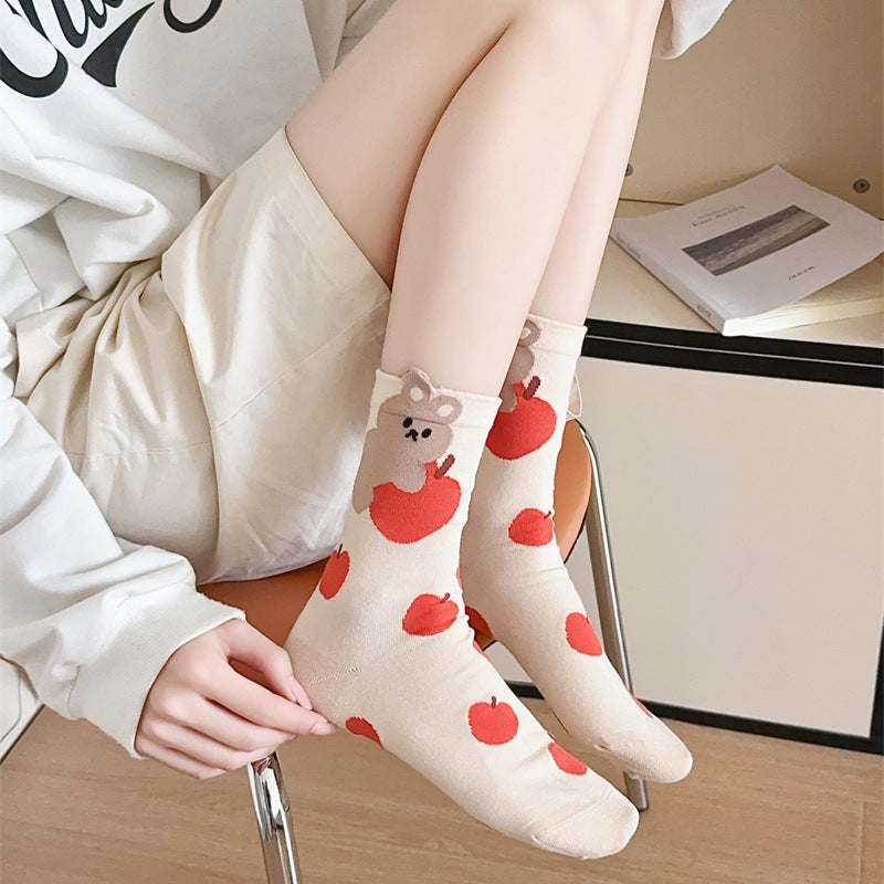 Polka-dot Color-blocked Boneless Cotton Socks