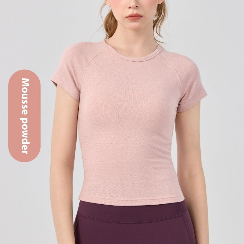 Yogatop til kvinder - rund hals, korte ærmer, baselayer