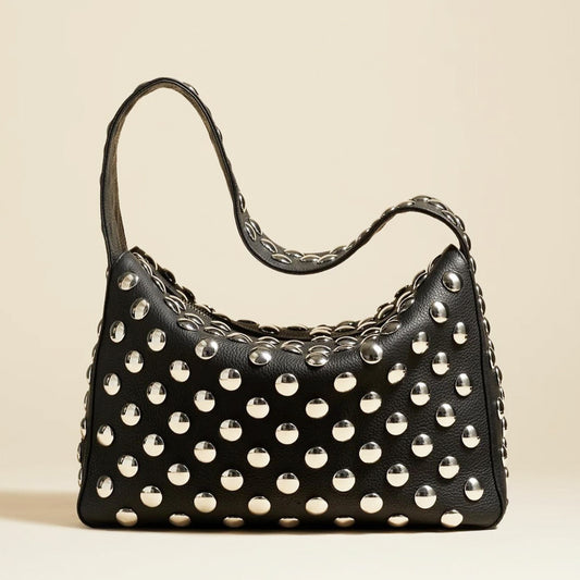 Stylish Edgy Niche Underarm Shoulder Bag With Rivet Detailing