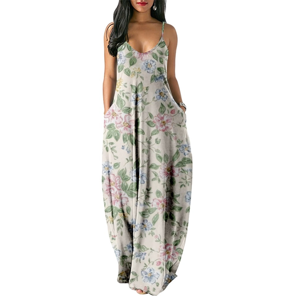 Women's Fashionable Printed Sleeveless Pocket Dress
