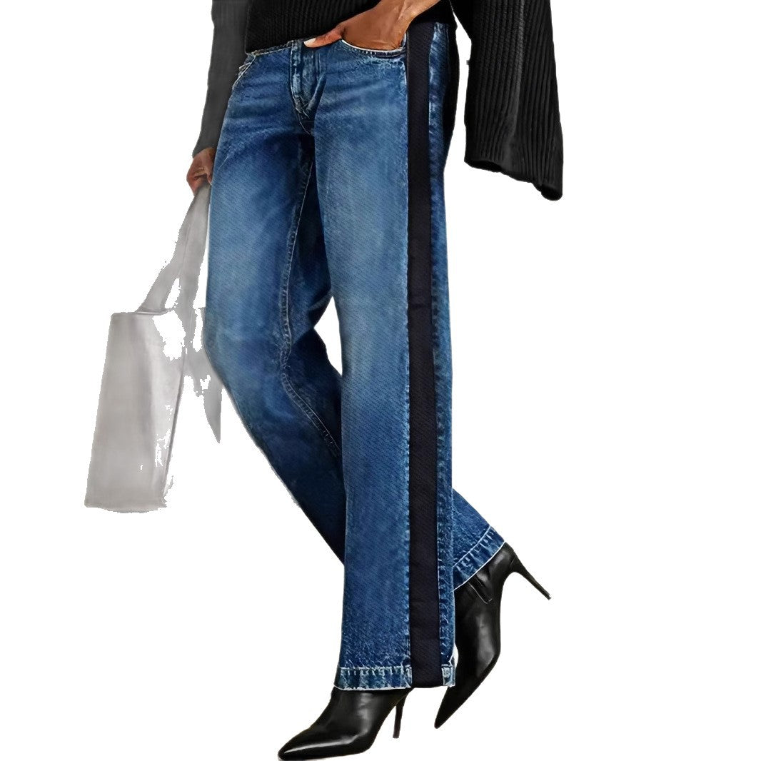 Jeans til kvinder med patchwork og farveblokke