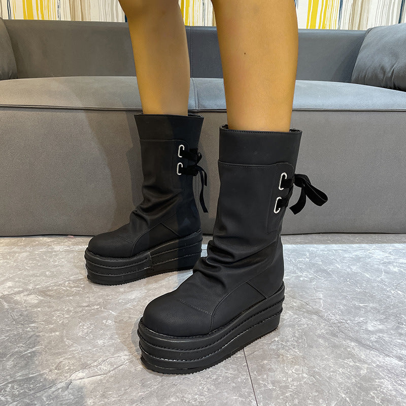 New Thick Sole Raised Round Toe Plus Size Women's Boots