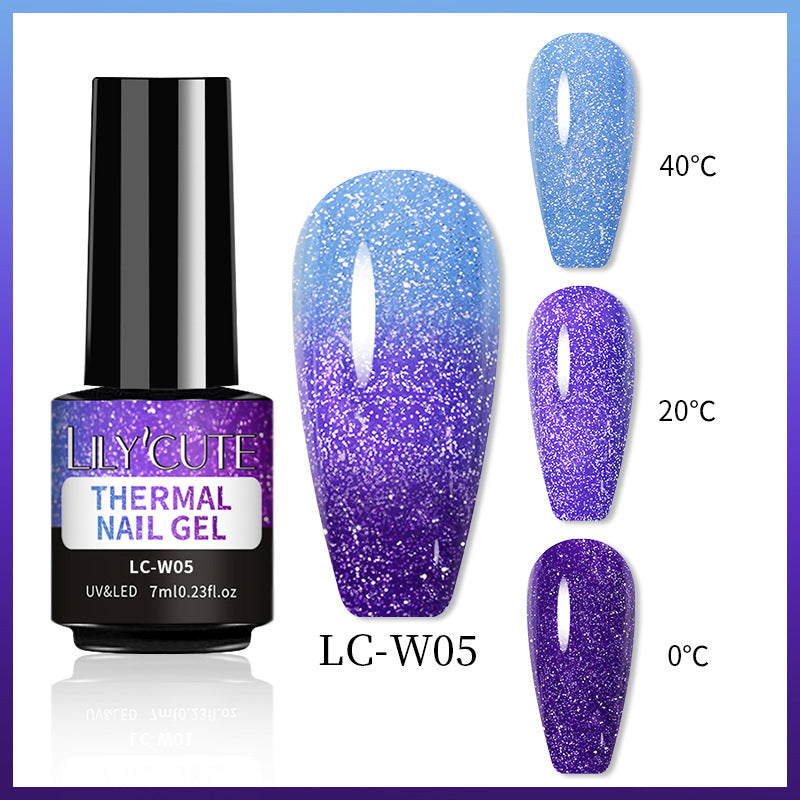 Temperaturændring Glitter UV Neglelak Tre-sektions Farveskift