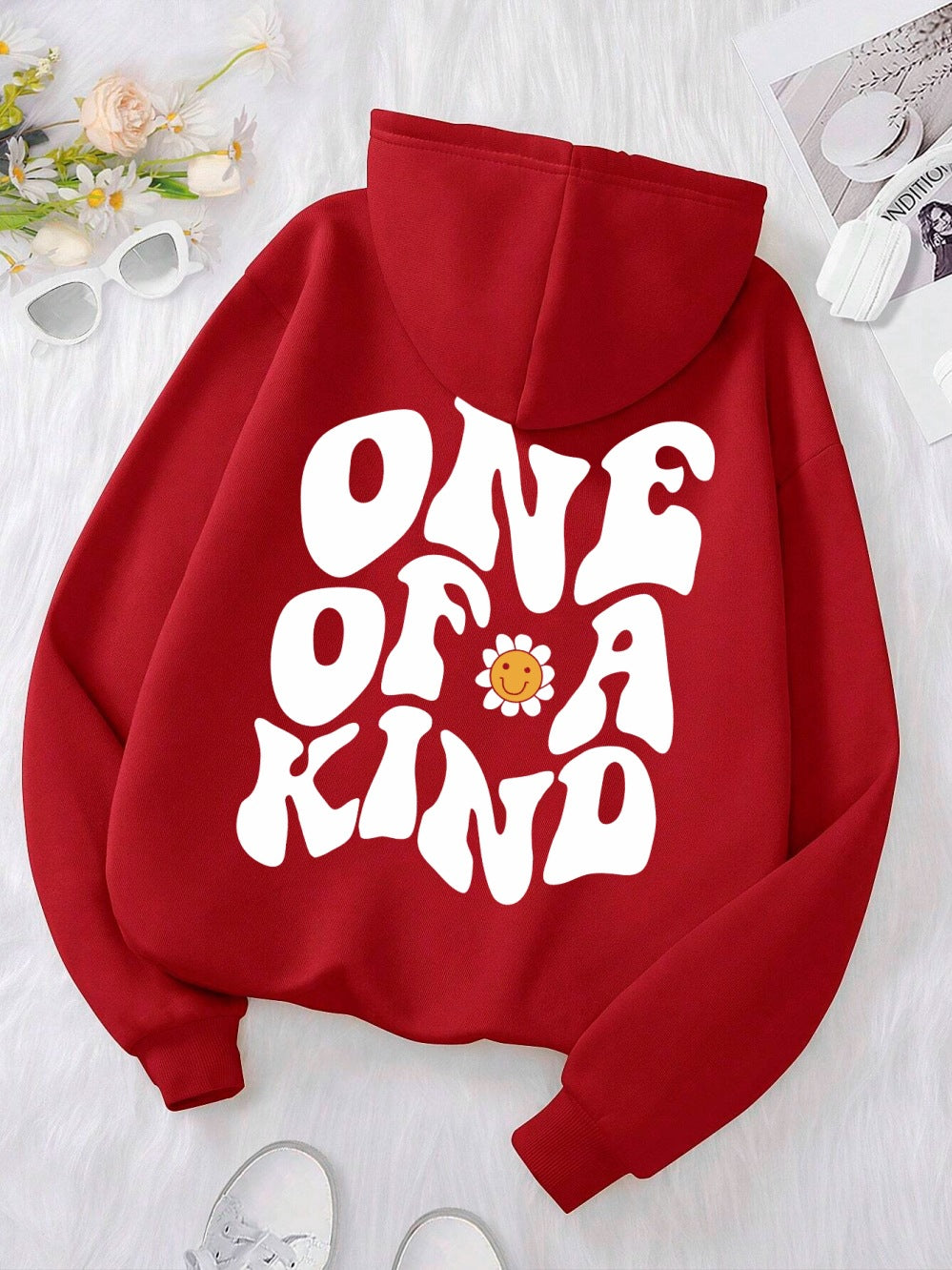Krysantemum Smil Printet Hættetrøje Sweater