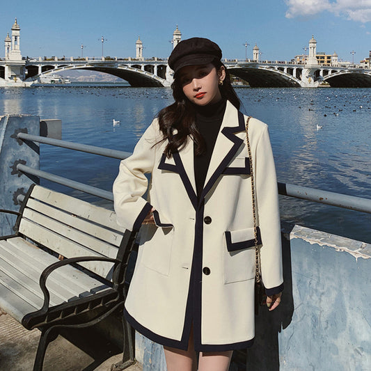 Women's Mid-length Loose And Casual Contrasting Color Suit