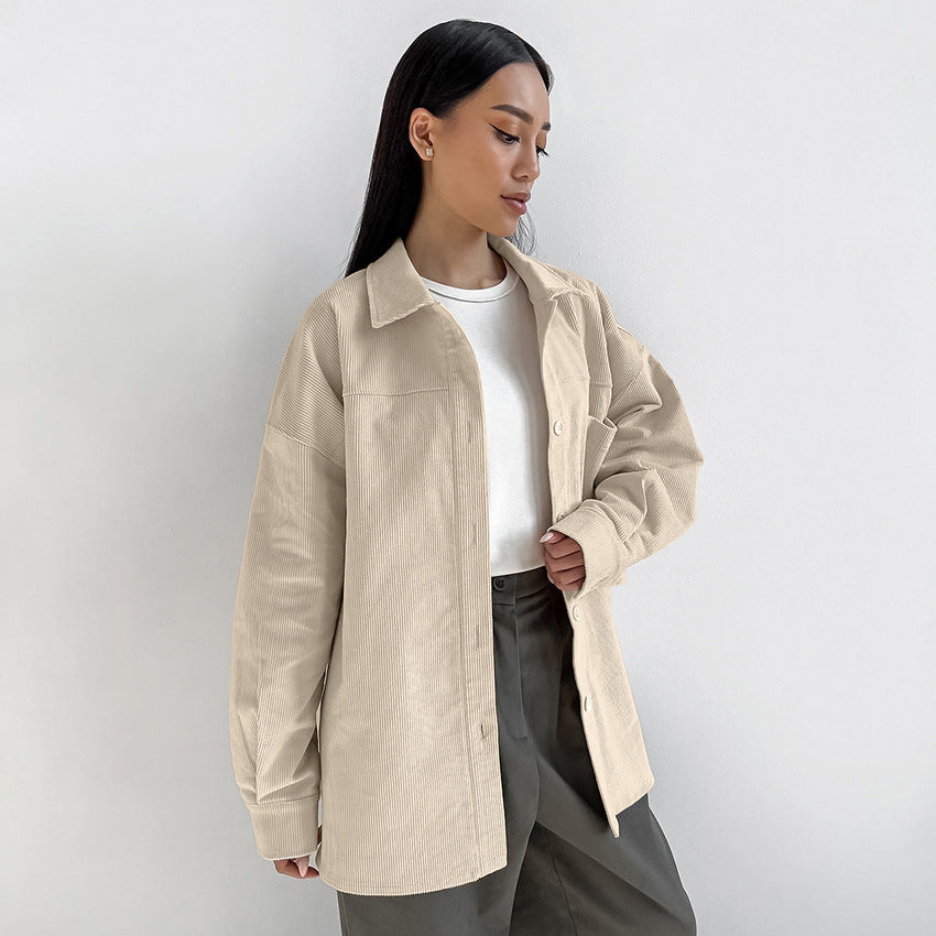 Retro Khaki Corduroy Shirt For Women