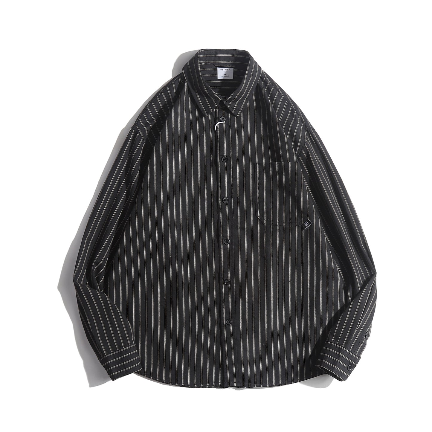 Retro Casual Loose Striped Men's Lapel Long Sleeve Shirt