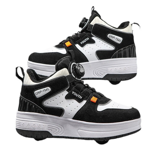 Mesh-panel Dual-wheel Walking Shoesessential Roller Skates For Kids