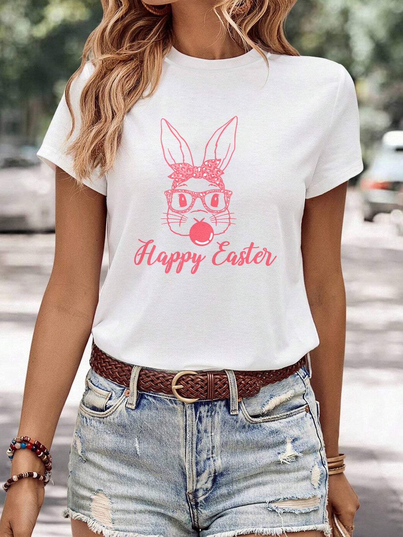 Kvinders minimalistiske afslappede T-shirt med print og rund hals