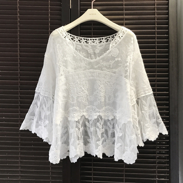 Summer Oversized Knitted Cardigan Cotton Lace Shirt Shawl