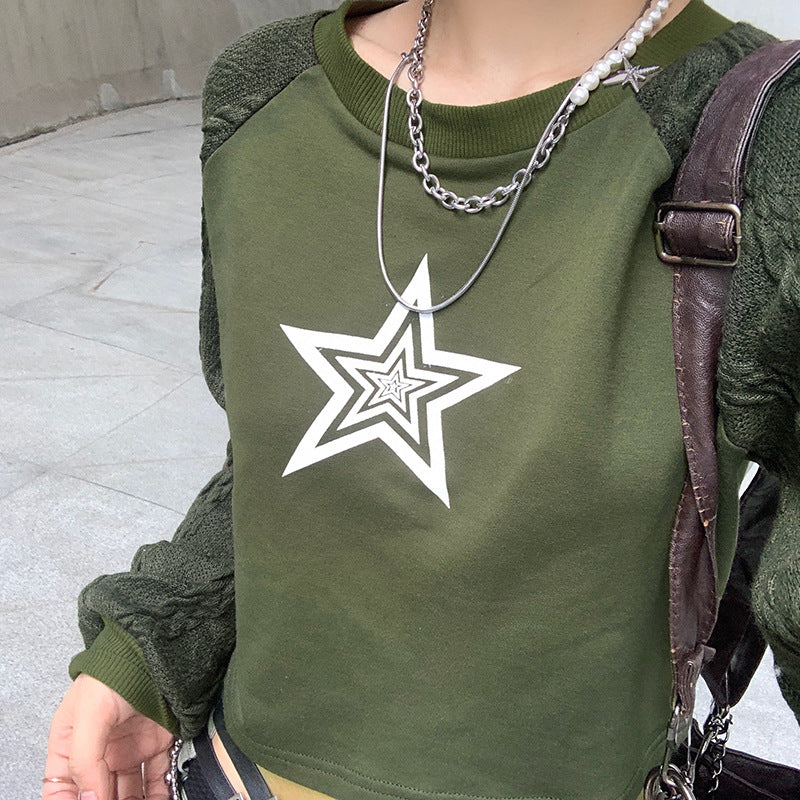 Europæisk og amerikansk trend ny stjerneprint kontrast uld raglanærmet sweater
