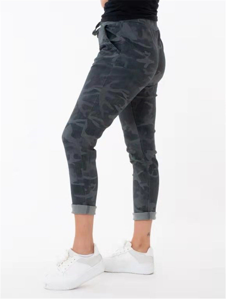Ripped And Beltless Gray Printed Women's Trousers