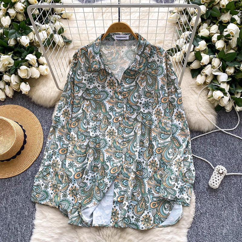 Relaxed Casual Shirt Women Autumn Europe And America Fashion Loose Slim Versatile Long Sleeve Printed Cardigan Top