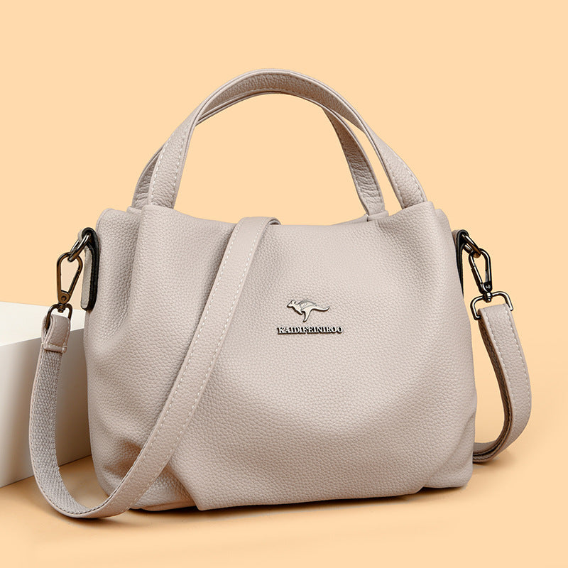 Solid-color High-capacity Versatile Tote Bag With A Textured Lychee Pattern