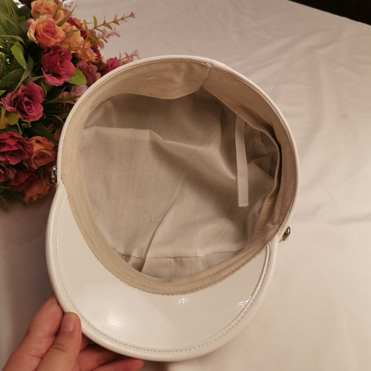 Fashion Octagonal Women's Patent Leather Chain Flat Hat