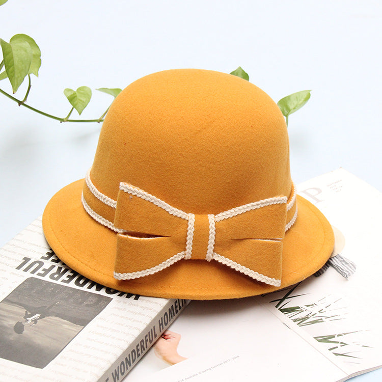 Women's Stitched Bow Solid Color Feather Hat