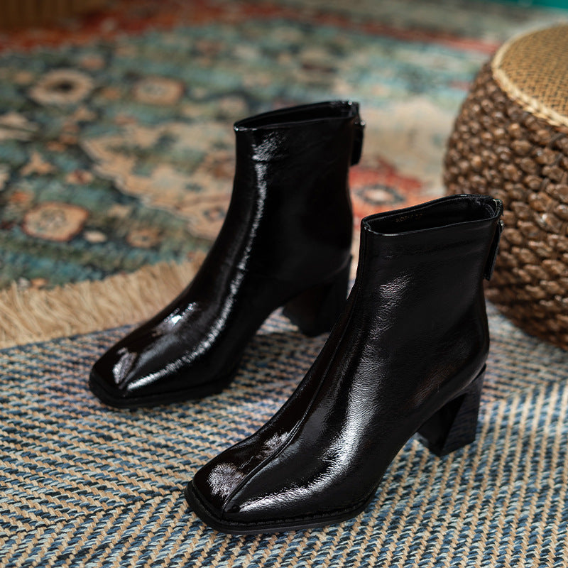 Simple Thick-heeled Boots With Velvet In The Tube