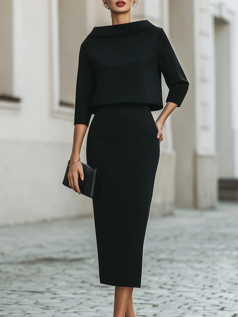 Stylish Urban Commuter Two-piece Set Featuring A Bodycon Skirt And Top