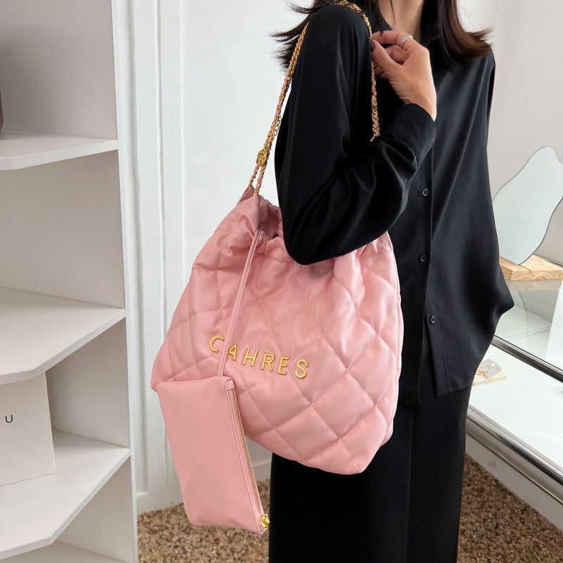Rhombus Chain Shoulder Bag Western Style Bucket