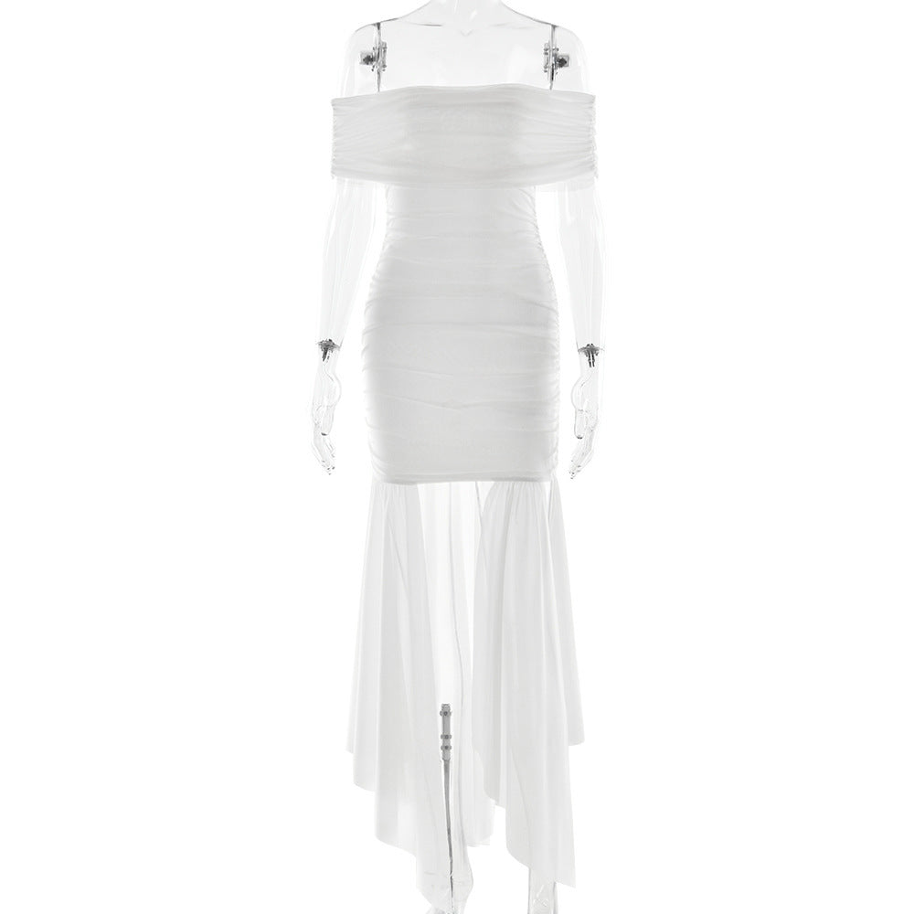 New Stylish And Sexy Strapless Waist-cinching Solid-color Dress