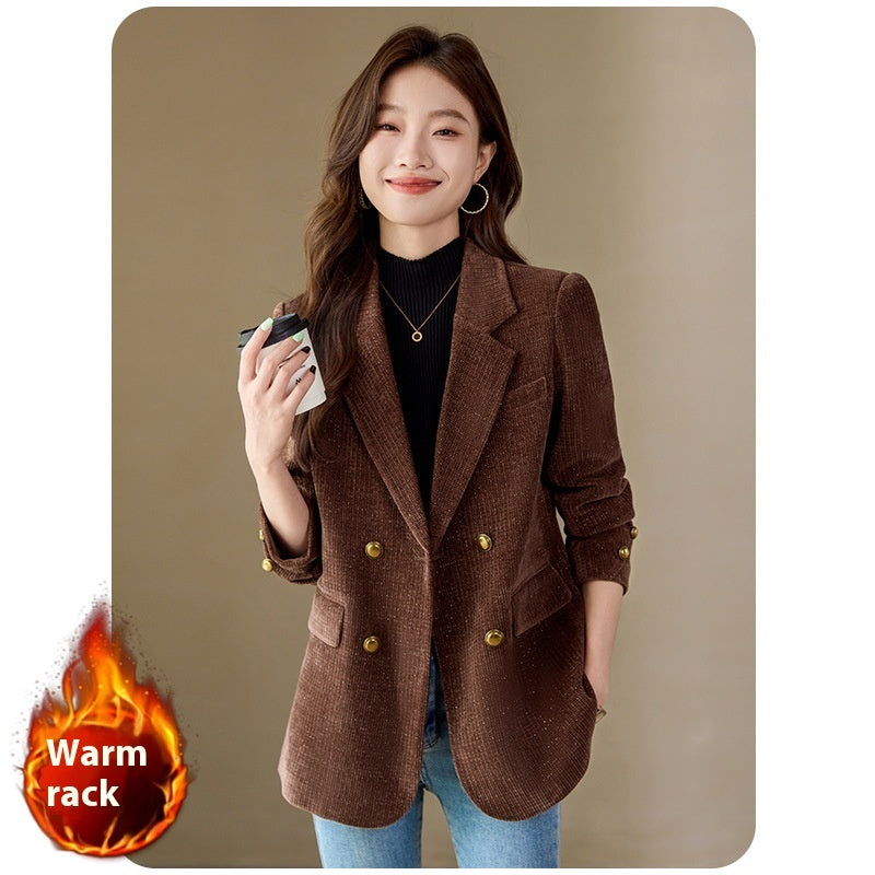 Lady Temperament Casual Gold Velvet Suit Top