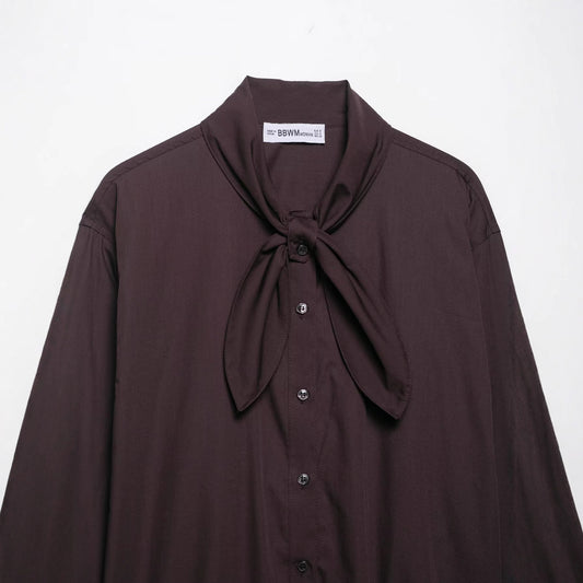 Women's Solid Color Temperament Long Sleeve Scarf Poplin Shirt