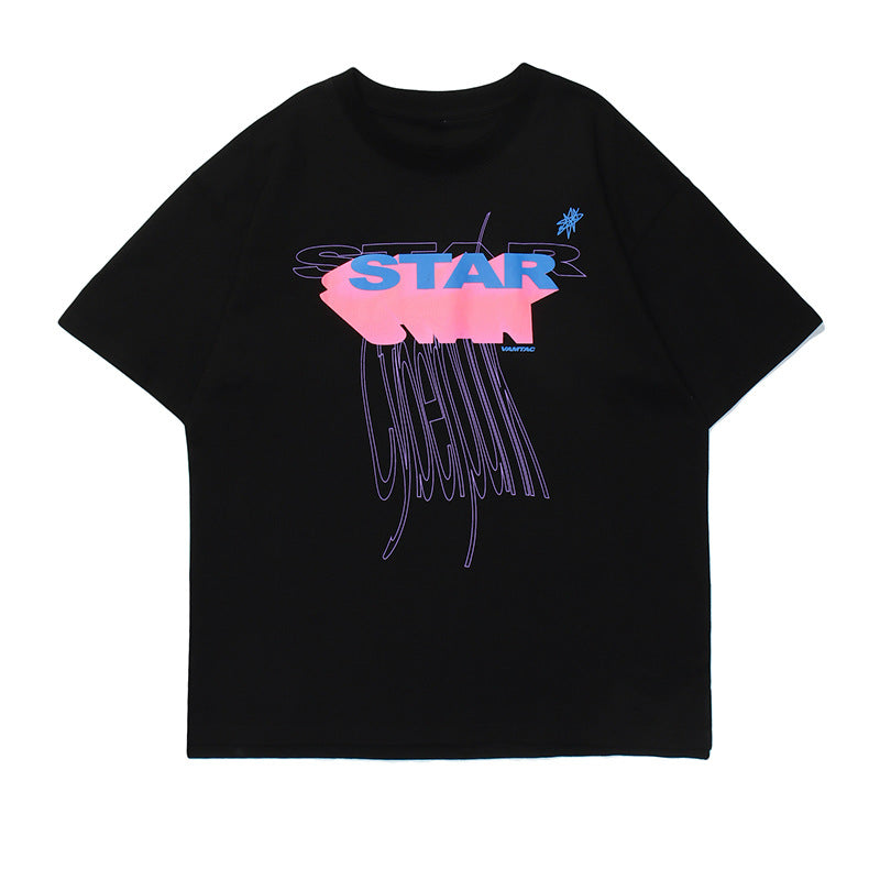 Candy-colored Letter-printed Short-sleeve Top