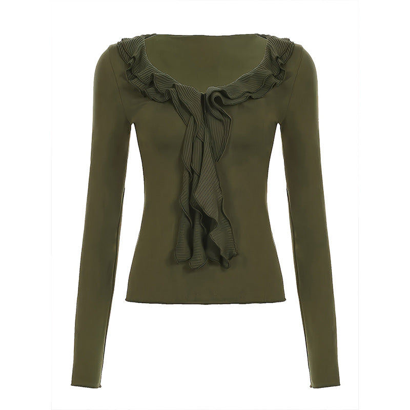 Women's Vintage Ruffled Tight Long-sleeved Sweater