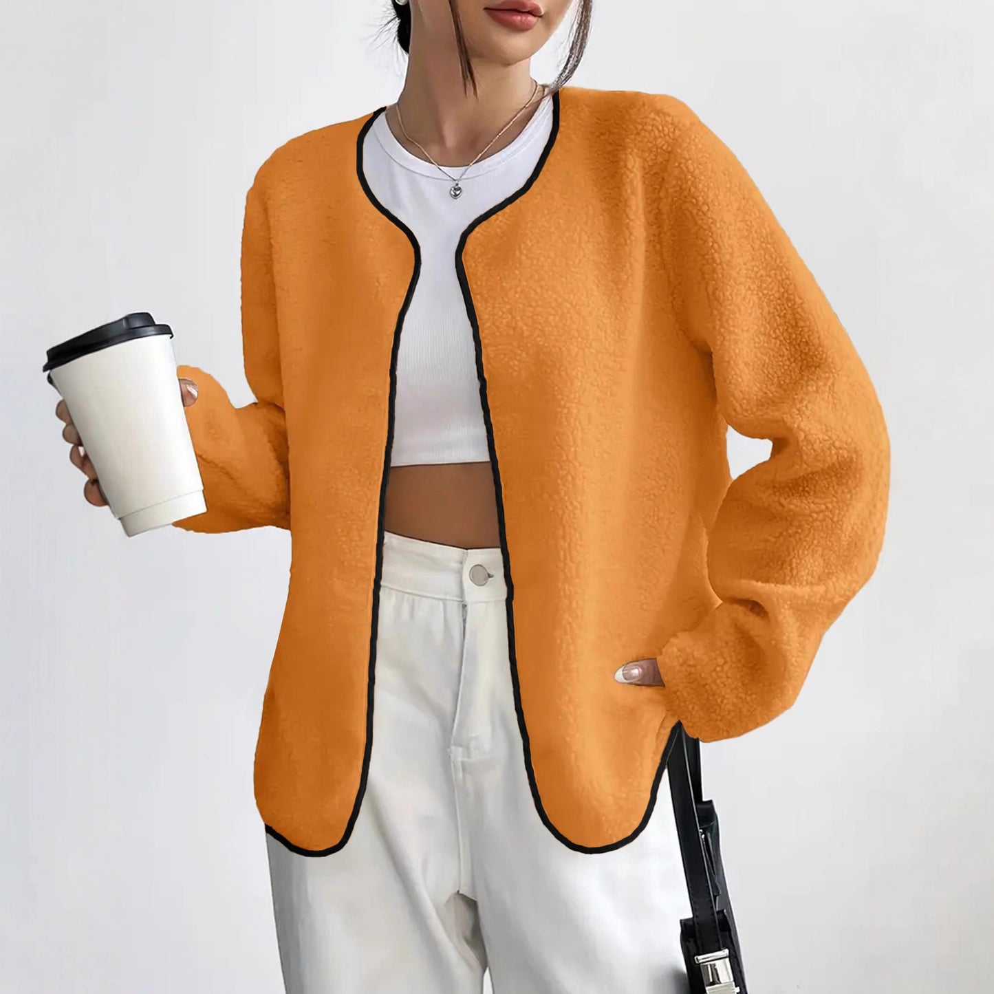 Moderigtig Casual Ensfarvet Cardigan Kort Jakke til Kvinder