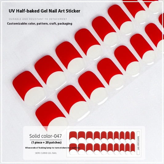 New French Solid Color Gel Waterproof Semi-baked Nail Stickers