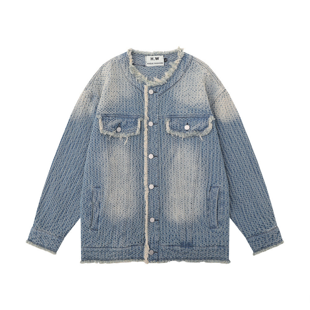 Washed And Worn Raw Edge Cat Beard Denim Coat
