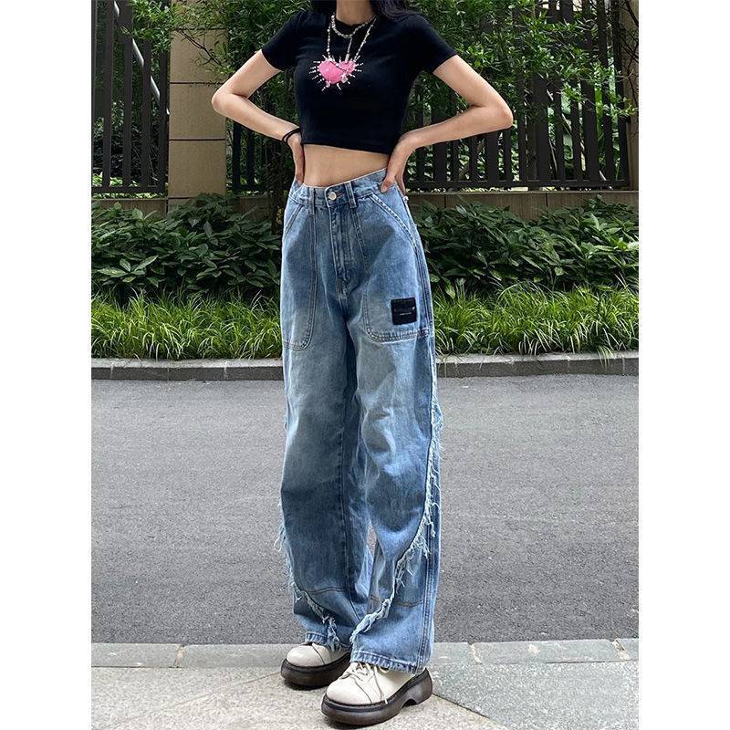 High Street Women's New Straight Slim Loose High Waist Jeans