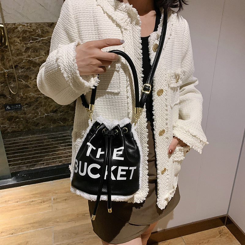 BucketLamb Wool Alphabet Portable Cross-body Bucket Bag