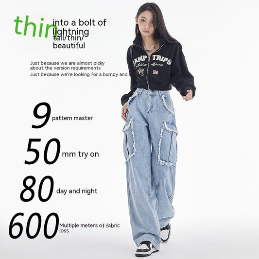 Plush Pocket Workwear Denim Wide Leg-bukser