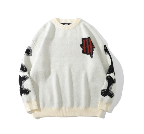 Skull Round Neck Long Sleeve Fashion Loose Oversize Pullover Sweater