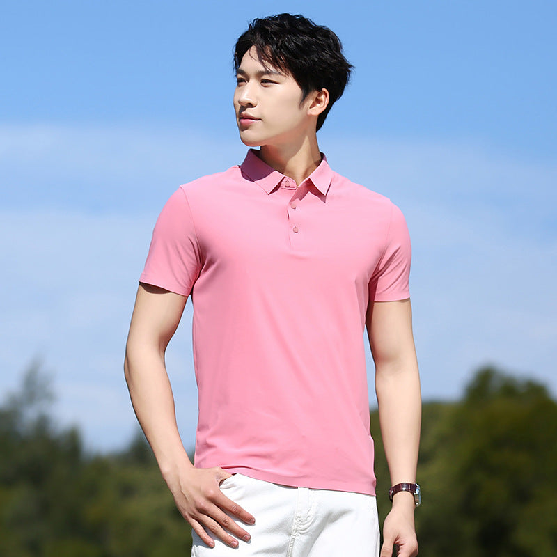 Ice Silk Short-Sleeve Solid-Color Stretch Mens Seamless Polo Shirt