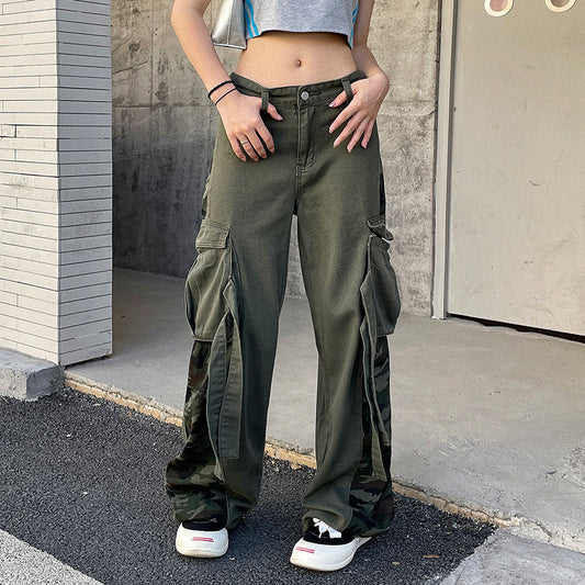 Street Trendsetters Splicing Camouflage Contrast Low Waist