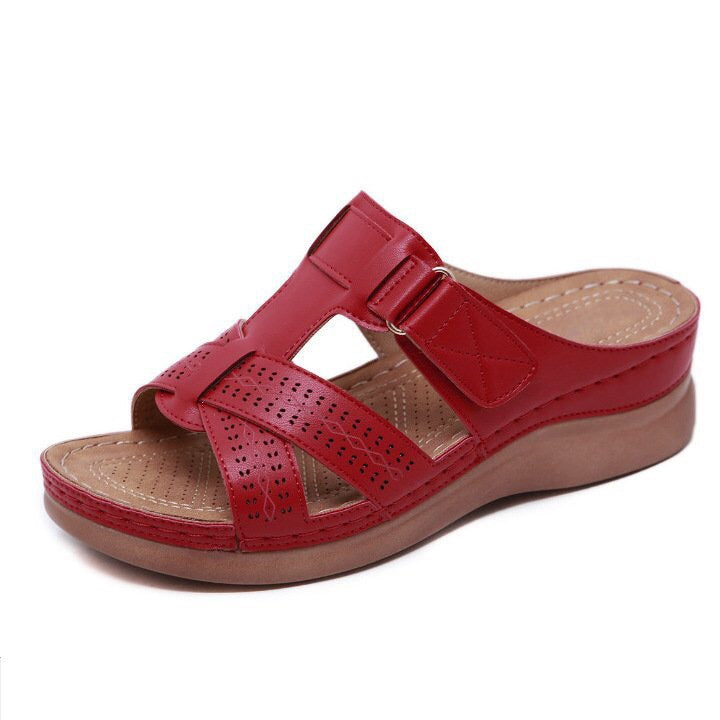 Women's Hollow Peep Toe Wedge Velcro Sandals