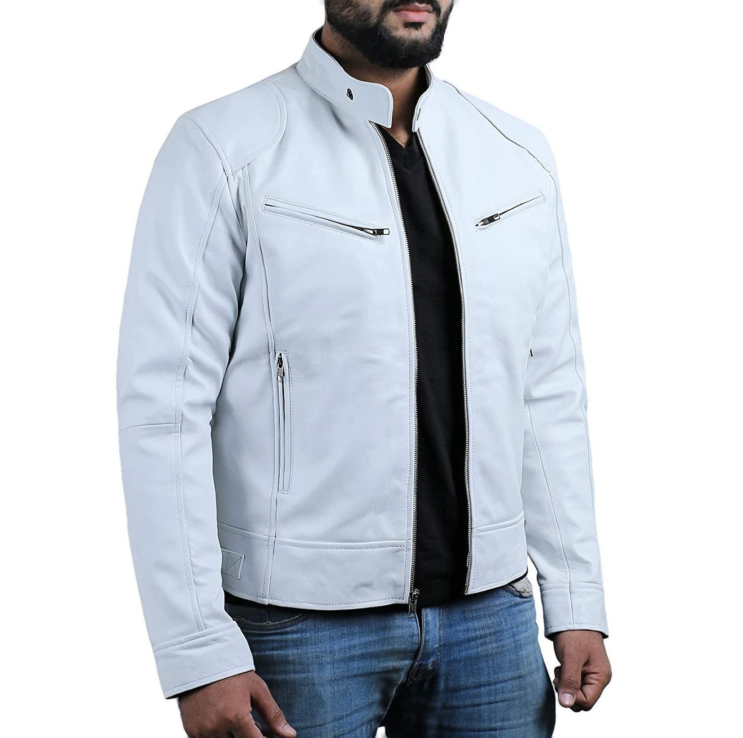 Mens Leather With A Stand-up Collar Punk-style Jacket
