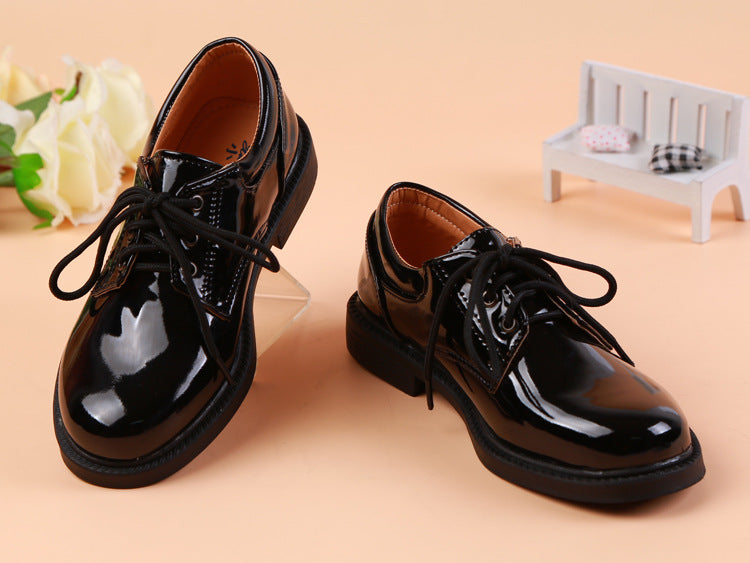 Children's Leather Shoes With Black And White British Student Shoes